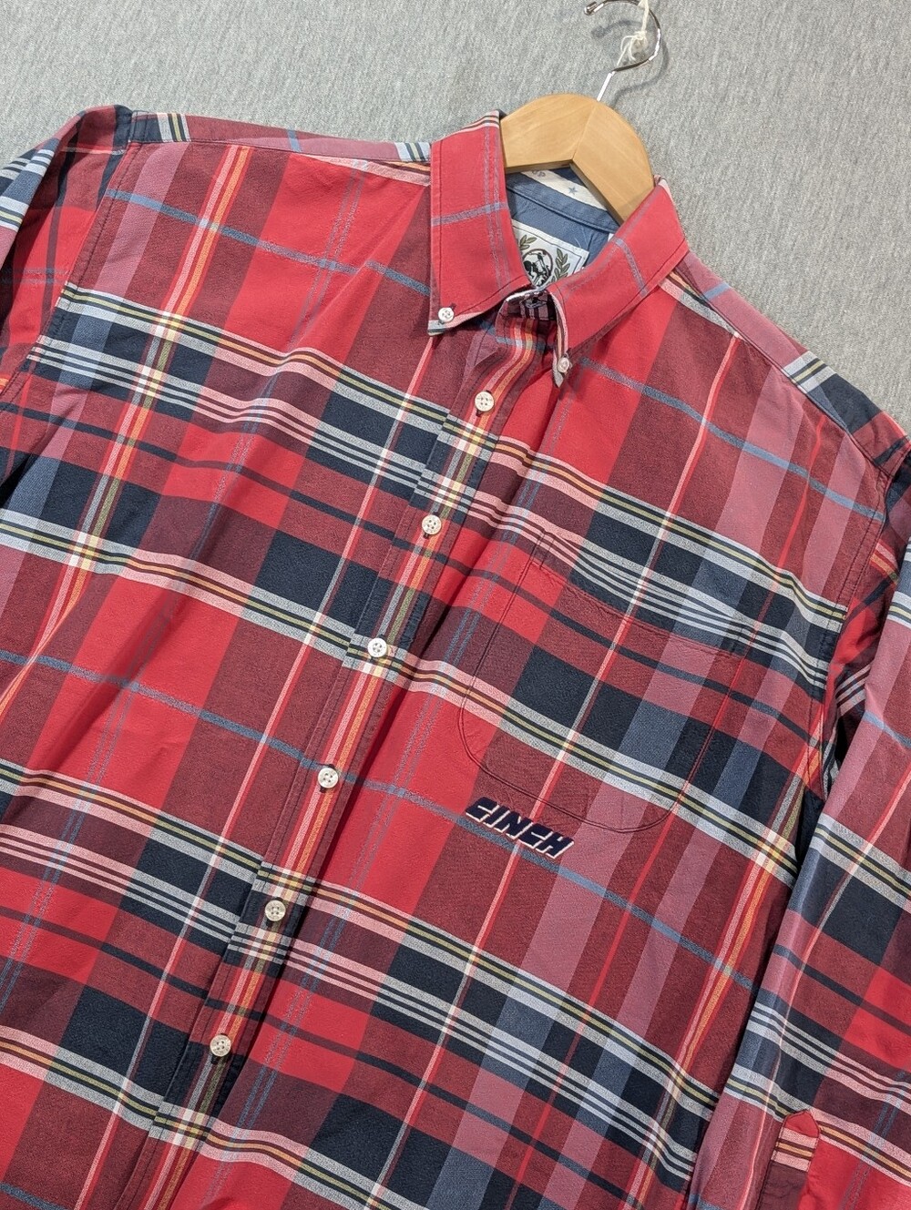 Cinch Western Plaid Button Shirt Men's Large Red Blue Cotton